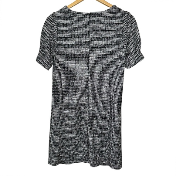LOFT Tweed Button Shift Dress Black White Detail Short Sleeve Classic 6 - Picture 4 of 9